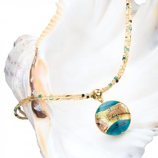 Turquoise Gold nyakék 24 karátos arannyal a Lampglas gyöngyben