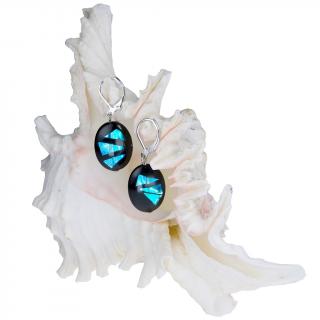 Turquoise Shards lógós fülbevalók színezüst díszítésű Lampglas gyöngyökből