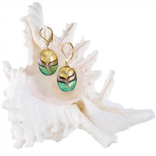 Varázslatos Green Sea World fülbevalók 24 karátos arany díszítésű Lampglas gyöngyökből