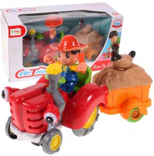 Cartoon Tractor piros vidám traktor fényekkel és hangokkal a legkisebbek számára