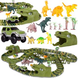 Dino Track autópálya elemes autóval és dinoszauruszokkal 240 db