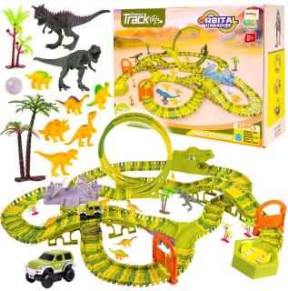 Dino Track autópálya elemes autóval és dinoszauruszokkal 324 részes