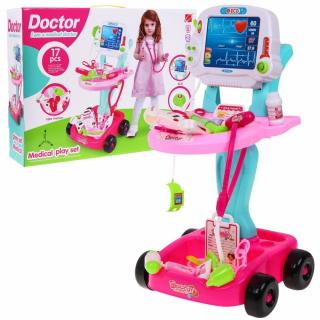 Majlo Toys gyermek orvosi kocsi EKG mérővel, fénnyel és hangokkal rózsaszín
