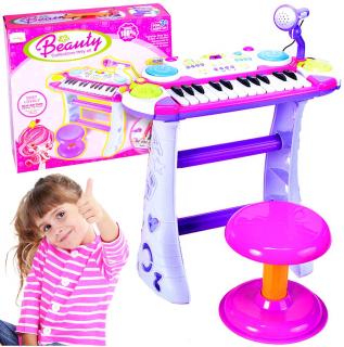 Music Keyboard gyermek elektronikus zongora mikrofonnal és székkel, rózsaszín