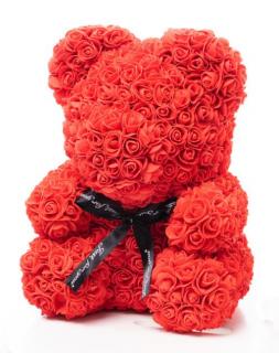 Piros Rose Bear maci rózsákból 40 cm + Díszdoboz