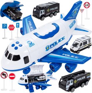 Police Airplane interaktív repülőgép játékautókkal, fényekkel és hangokkal