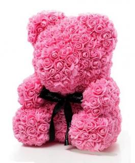 Rózsaszínű Rose Bear maci rózsákból 40 cm + Díszdoboz