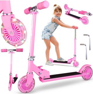 Scooter összerakható gyerek roller világító kerekekkel - rózsaszín