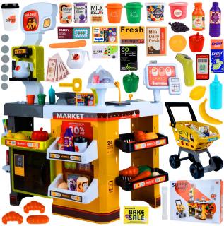 Supermarket gyermekbolt hűtőszekrénnyel és bevásárlókosárral - 65 darabos