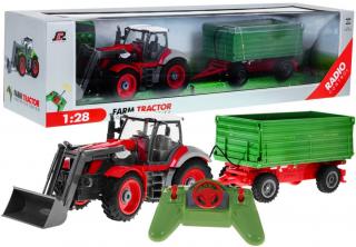 Távirányítós traktor zöld pótkocsival Red Farmer 1:28