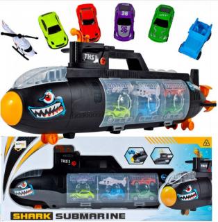 Tengeralattjáró autókkal és egy Shark Submarine helikopterrel