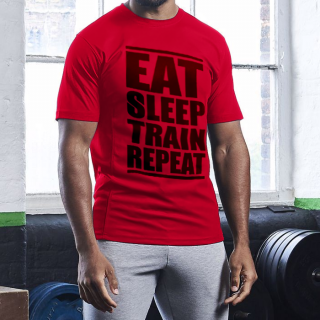 Eat sleep train... - piros technikai póló (M, L, XL méretben rendelhető) ()