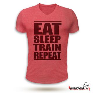 Eat, sleep, train, repeat V-nyakú póló (piros) (A)