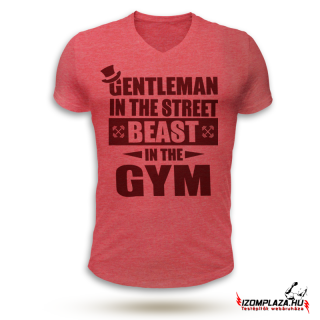 Gentleman in the street, beast in the gym V-nyakú póló (piros) ()