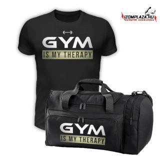 Gym is my therapy fekete póló+ edzőtáska szett  (A)