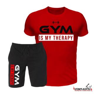 Gym is my therapy póló (piros)+rövidnadrág  (A mérettáblázatot)