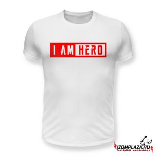 I am hero-fehér póló  (A mérettáblázatot lejjebb, a leírásban)