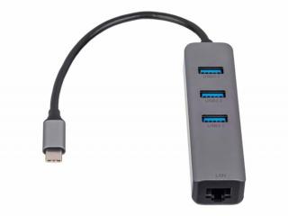 AKYGA Hub USB Type C to 3x USB 3.0 AK-AD-66 Network Card 10/100/1000 15cm