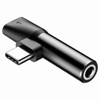 Baseus USB-C–Mini Jack 3,5 mm+USB-C audioadapter, fekete (CATL41-01)