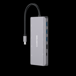 CANYON HUB 13-in-1, USB-C, 3xUSB3.0, 1xUSB2.0, 2xHDMI, VGA, Ethernet, Audio, SD / microSD, szürke - CNS-TDS12