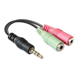 Delock Jack stereo 3,5mm (4pin) -> 2db Jack stereo 3,5mm (3pin) M / F adapter 0.1m fekete