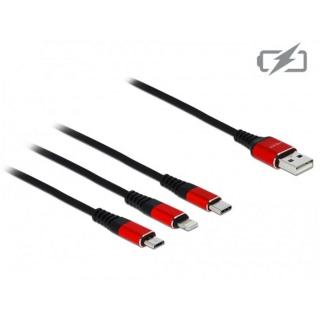 Delock Kábel - 85892 (USB2.0 - microUSB, Lightning, USB Type-C töltő kábel készlet, fekete, 1m)