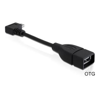 Delock USB 2.0 micro B -> USB 2.0 A M / F adatkábel 0.1m fekete 90°-os csatlakozó, OTG