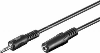 Fejhallgató és audio hosszabbító kábel, 3 tűs, 3,5 mm, fekete, 4 mm átmérő, 5 m kábelhossz