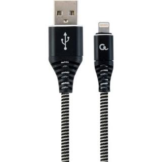 Gembird Premium cotton braided 8-pin cable charging and data cable,2m,black / whit