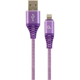 Gembird Premium cotton braided 8-pin charging and data cable, 2m, purple / white