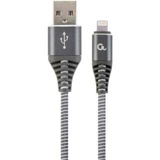 Gembird Premium cotton braided 8-pin charging and data cable, 2m, spacegrey / whit