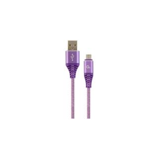 Gembird Premium cotton braided Micro-USB charging and data cable,1m,purple / white