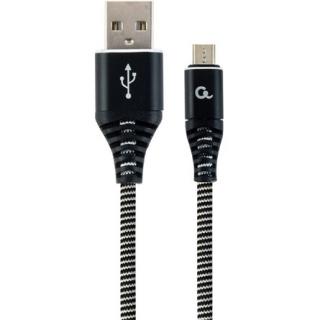 Gembird Premium cotton braided Micro-USB charging and data cable,2m,black / white