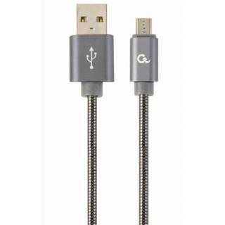 Gembird Premium spiral metal Micro-USB charging and data cable, 1m,metallic-grey