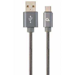 Gembird Premium spiral metal Type-C USB charging and data cable,2m,metallic-grey