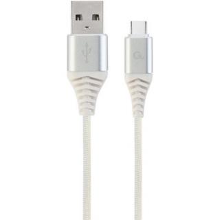 Gembird USB 2.0 A -> USB-C M / M adatkábel 1m ezüst-fehér szövet borítás