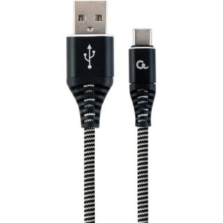 Gembird USB 2.0 A -> USB-C M / M adatkábel 1m fekete-fehér szövet borítás