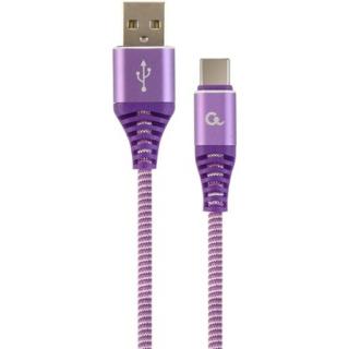 Gembird USB 2.0 A -> USB-C M / M adatkábel 1m lila-fehér szövet borítás