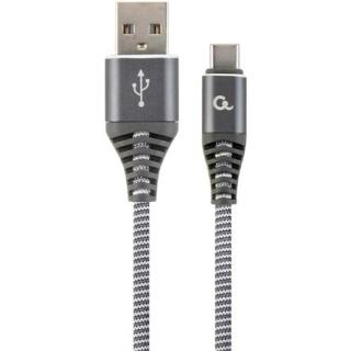 Gembird USB 2.0 A -> USB-C M / M adatkábel 1m szürke-fehér szövet borítás