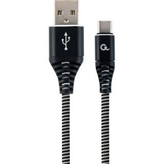 Gembird USB 2.0 A -> USB-C M / M adatkábel 2m fekete-fehér szövet borítás