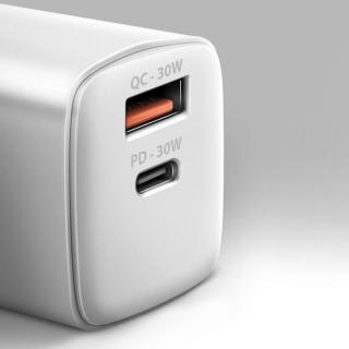 Hálózati töltő Axagon 1x USB-C és 1x USB-A, 30W PD3.0/QC3.0/AFC/Apple, fehér