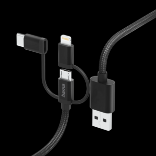 Hama Kábel - 201536 (3in1, Micro USB / USB-C / Lightning, USB 2.0, 1,5m, fekete)