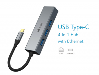 HUB  Akasa USB 3.1 Type-C 4-In-1 Hub 3xUSB3.0 + Ethernet