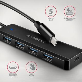 HUB USB 3.0 Axagon 4port USB  Type-C, travel hub, fekete