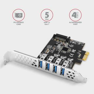 I/O bővítőkártya Axagon PCEU-43RS PCIE CONTROLLER 4x USB 3.2 gen1, UASP, LP.