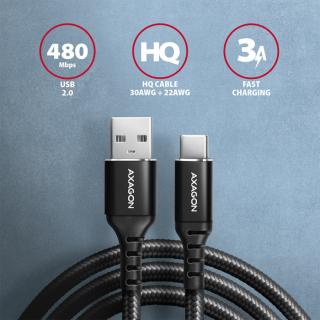 Kábel Axagon BUCM-AM15AB USB-C  > USB-A Kabel, 1,5 m, USB 2.0, 3A,, fekete