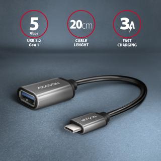 Kábel Axagon RUCM-AFA USB-C 3.2 (M) > USB-A (F), 20cm  , alu