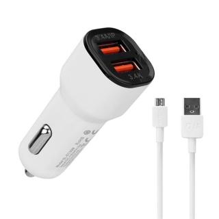 S-Link Autós töltő  -  SL-EC30M  (2db USB, 5V / 2.4A / 3,4A, 17W, Micro usb, 100cm adat + töltőkábel, fehér)