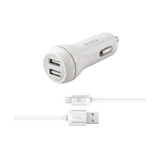 S-Link Autós töltő  -  SW-C530  (2db USB, 5V / 2.1A, 5W, Micro USB, 100cm adat + töltőkábel, fehér)