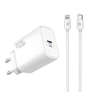 S-Link Hálózati töltő - SL-EC62PD (20W, QC4.0 Gyorstöltés,Type-C to Lightning, 100cm adat + töltőkábel, fehér)